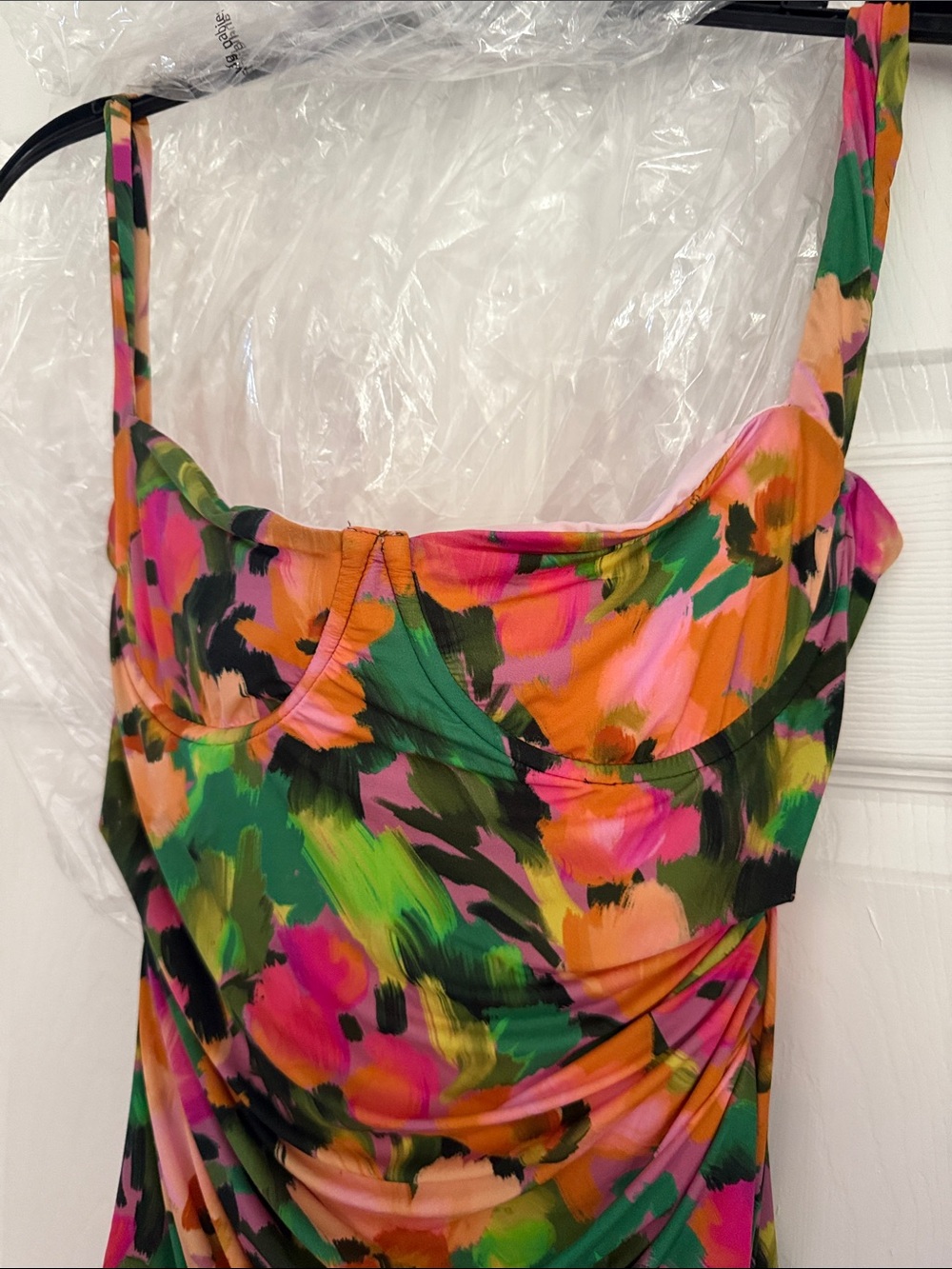 naked wardrobe Floral Ruched Midi Dress in Pink, Green & Orange - Picture 7 of 9